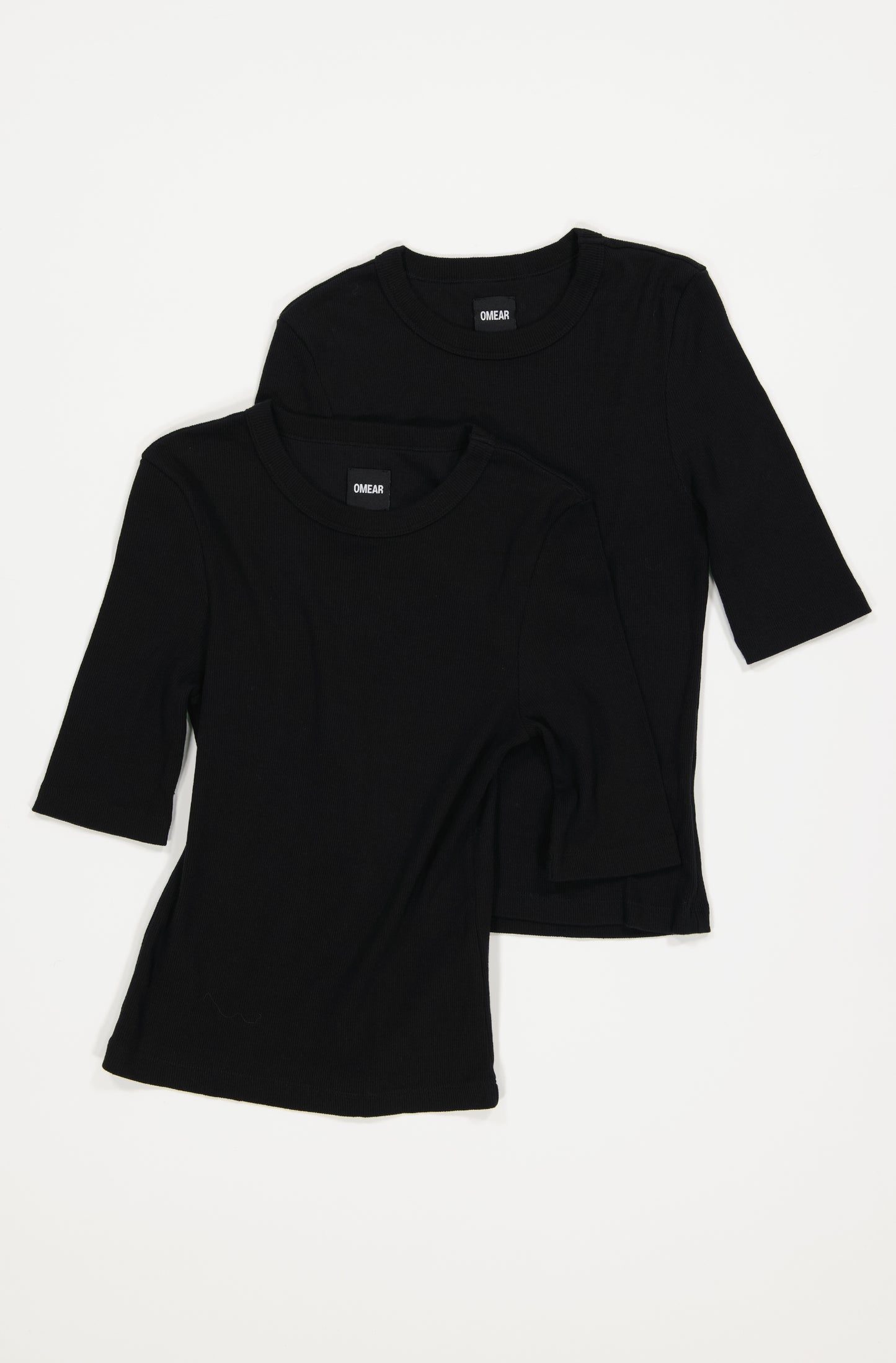 Le lot de 2 t-shirts à manches 3/4 en coton côtelé bio pour femme OMEAR, en noir 