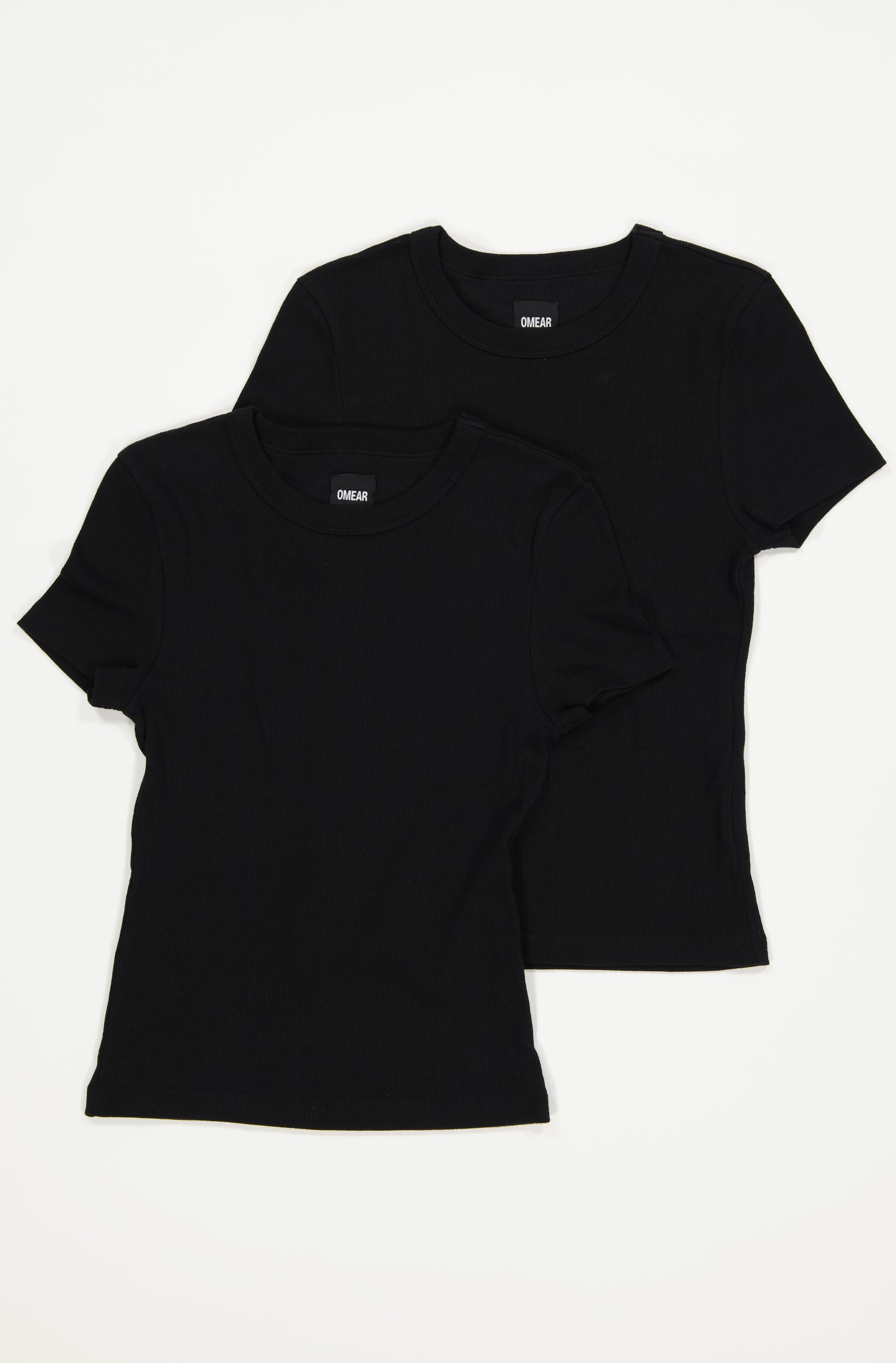 Le lot de 2 t-shirts à manches courtes femme en coton côtelé OMEAR, en noir 